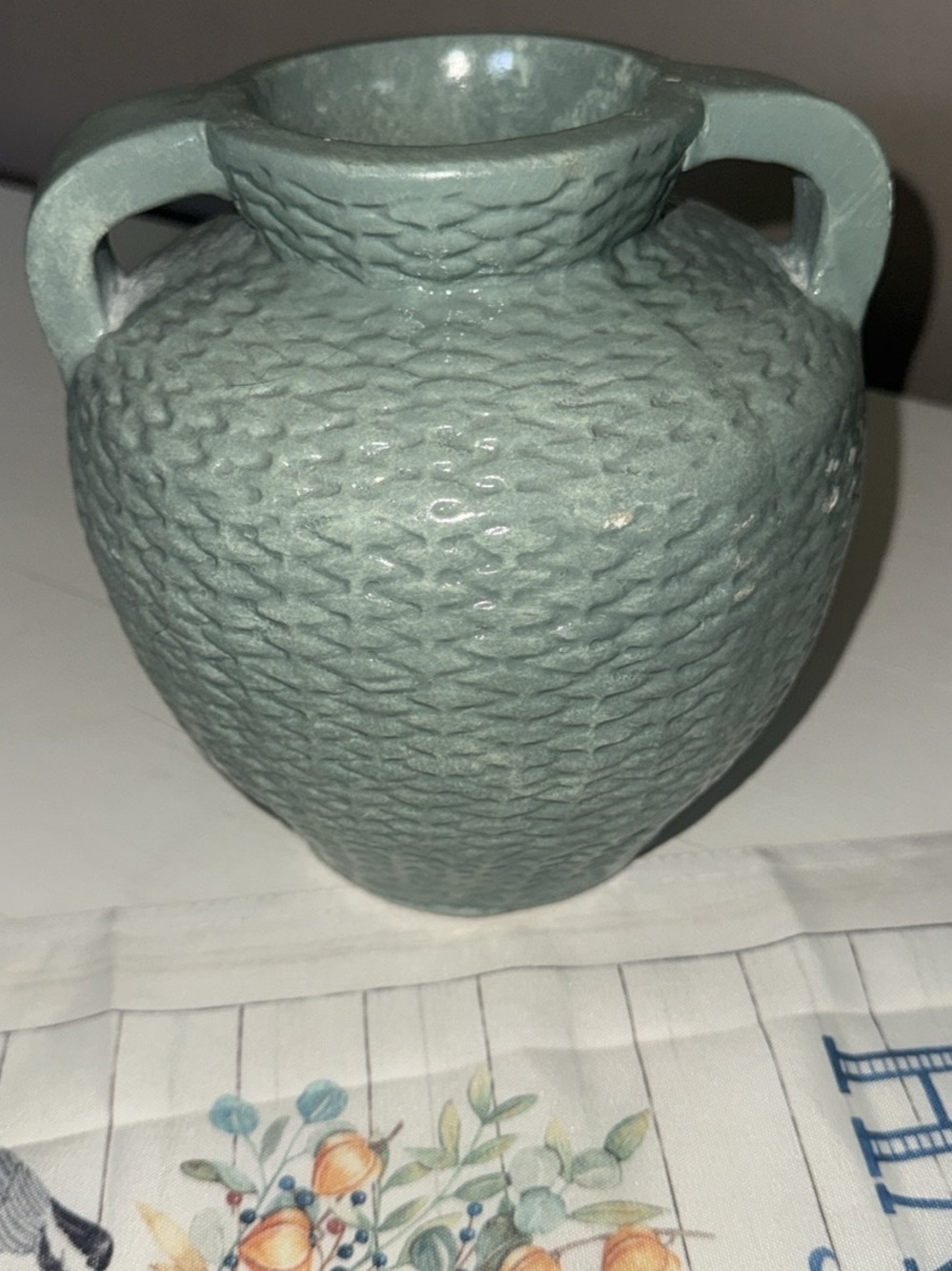 Handcrafted Textured Ceramic Vase in aqua Green